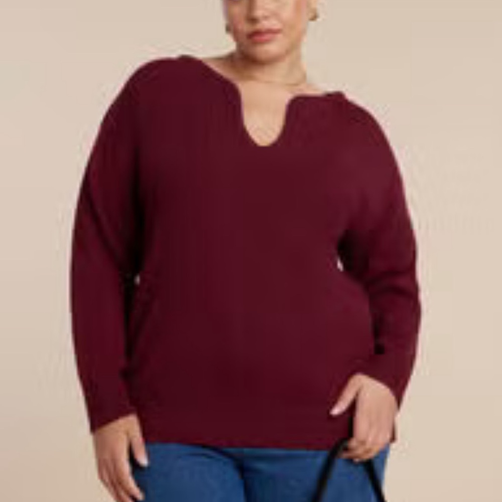 Eloquii Deep Burgundy V-Neck Sweater Size 18 / 20 New with tag